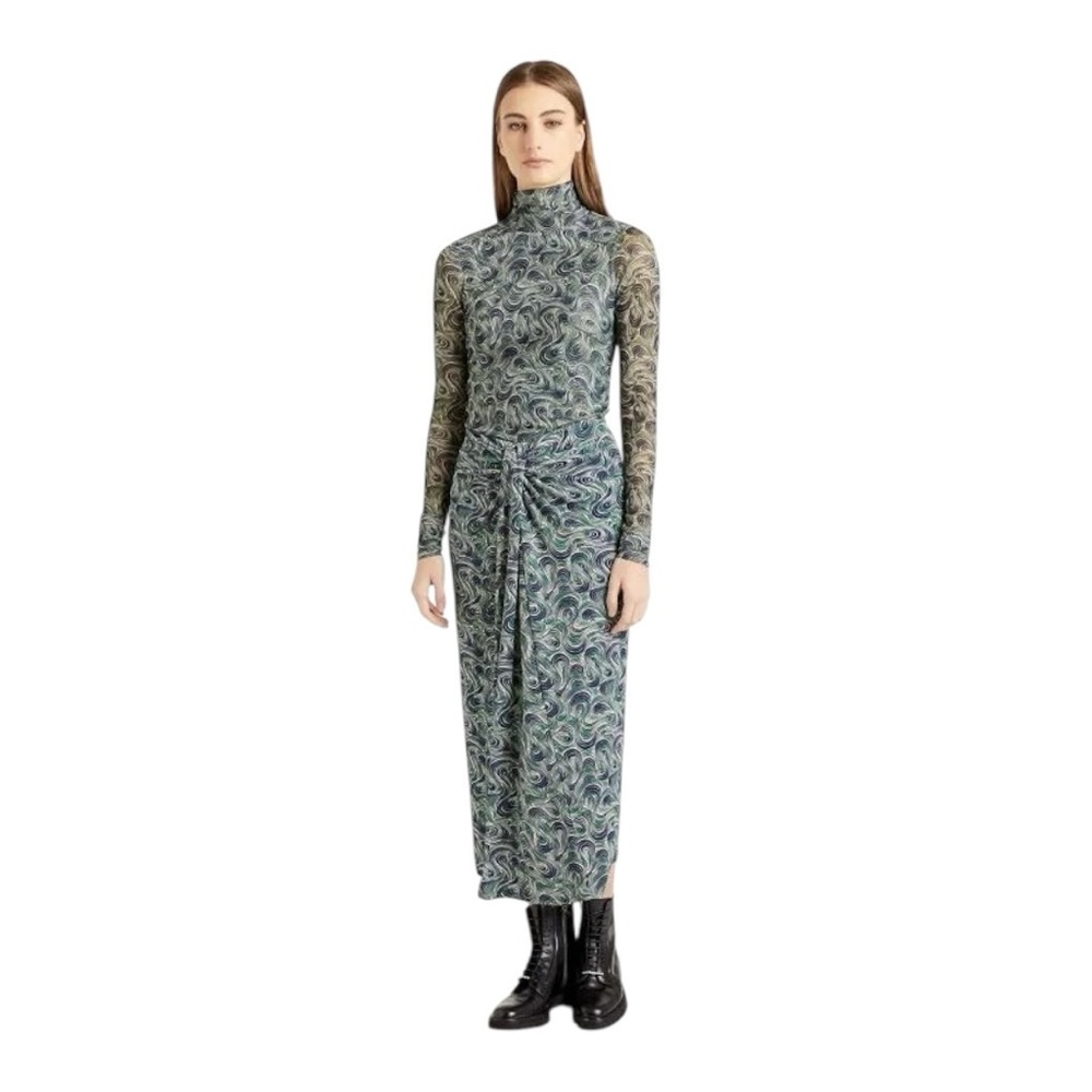 Cinq a Sept Womens Skirt Size 4 Green Blue Swirl Print Knot Front Midi New